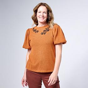 DG2 by
Diane Gilman Embroidered Balloon-Sleeve Brushed Knit Top