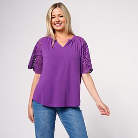 DG2 by
Diane Gilman Embroidered Eyelet Sleeve Mixed Media Tee