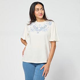 DG2 by Diane Gilman Embroidered Flutter Sleeve Top