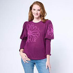 DG2 by Diane Gilman Embroidered Juliette-Sleeve Sweater