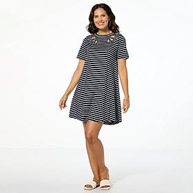 DG2 by Diane Gilman Embroidered Striped Knit Swing Dress