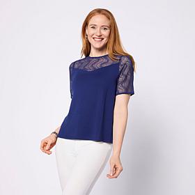 DG2 by Diane Gilman Everyday Jersey Floral Lace Combo Top