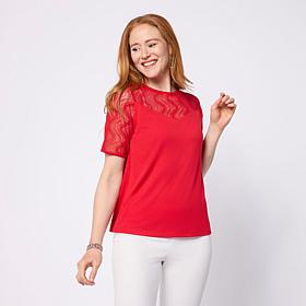 DG2 by Diane Gilman Everyday Jersey Floral Lace Combo Top