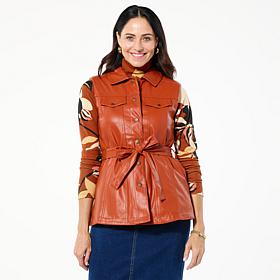 DG2 by Diane Gilman Faux Leather Belted Moto Vest