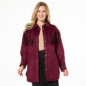 DG2 by Diane Gilman Faux Suede Fringe Car Coat