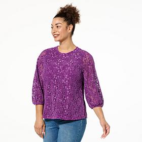 DG2 by Diane Gilman Flocked Lace Bracelet Sleeve Top