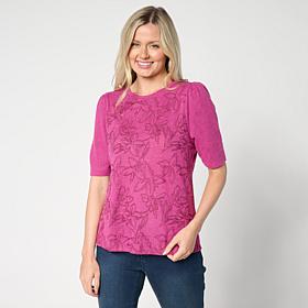 DG2 by Diane Gilman Floral Embroidered Puff-Sleeve Top