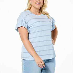 DG2 by Diane Gilman Flounce-Sleeve Top with Crystal Embellishments