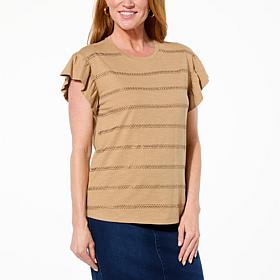 DG2 by Diane Gilman Flounce-Sleeve Top with Crystal Embellishments