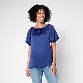 DG2 by Diane Gilman Hammered Satin Bubble Sleeve Top