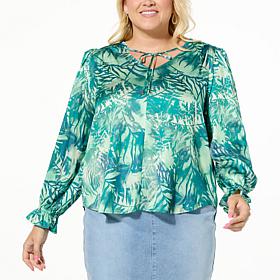 DG2 by Diane Gilman Just Like Silk V-Neck Peasant Blouse