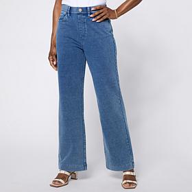 DG2 by Diane Gilman Knit Flex Denim Pull-On Wide-Leg Pant