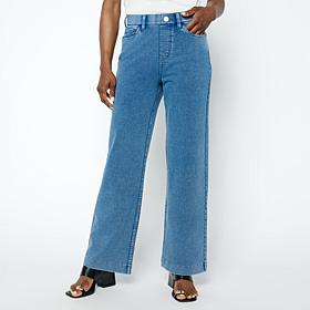 DG2 by Diane Gilman Knit Flex Denim Pull-On Wide-Leg Pant
