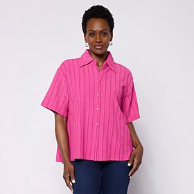 DG2 by Diane Gilman Knit Plisse Handkerchief Shirt