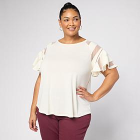 DG2 by Diane Gilman Lace Combo Flutter Sleeve Top