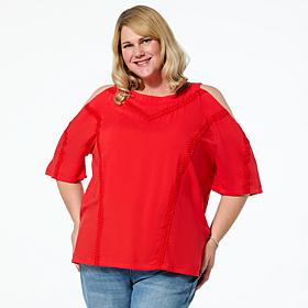 DG2 by Diane Gilman Lace Inset Cold Shoulder Top
