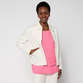 DG2 by Diane Gilman Legacy Stretch Rhinestone Pocket Zip Up Jacket