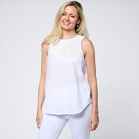 DG2 by Diane Gilman Metallic Embroidered Mixed Media Tank