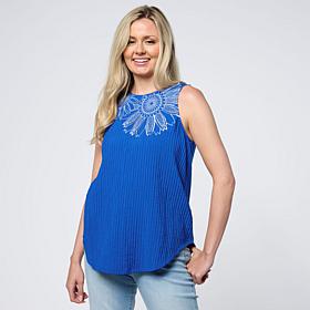 DG2 by Diane Gilman Metallic Embroidered Mixed Media Tank