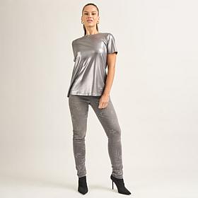 DG2 by Diane Gilman Metallic Foil Jersey Knit Short-Sleeve Tee