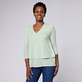 DG2 by Diane Gilman Metallic Striped Jersey V-Neck Easy Top