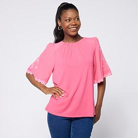 DG2 by Diane Gilman Mixed Media Embroidered Sleeve Top