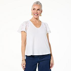 DG2 by
Diane Gilman Mixed Media Flutter Sleeve Knit Top