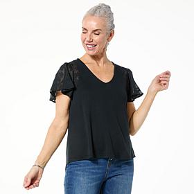 DG2 by
Diane Gilman Mixed Media Flutter Sleeve Knit Top