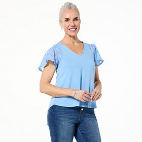DG2 by
Diane Gilman Mixed Media Flutter Sleeve Knit Top