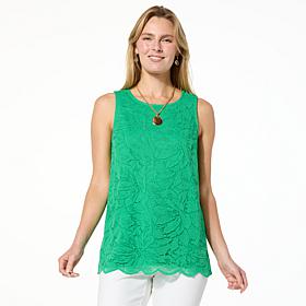 DG2 by Diane Gilman Mixed Media Lace Tank
