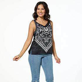 DG2 by Diane Gilman Mixed Media Scarf Print V-Neck Tank
