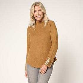 DG2 by Diane Gilman Mock-Neck Embellished Sleeve Knit Top