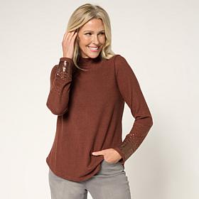 DG2 by Diane Gilman Mock-Neck Embellished Sleeve Knit Top