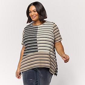 DG2 by Diane Gilman Multi-Stripe Rib Knit Tunic