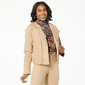 DG2 by Diane Gilman New Classic Stretch Denim Collarless Moto Jacket