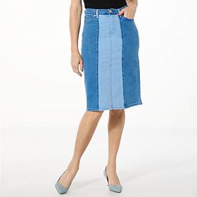 DG2 by Diane Gilman New Classic Stretch Denim Colorblock Skirt