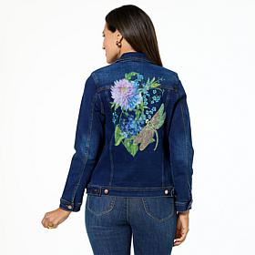 DG2 by Diane Gilman New Classic Stretch Denim Embroidered Jean Jacket