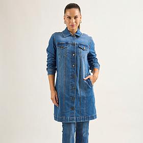 DG2 by Diane Gilman New Classic Stretch Denim Longline Car Coat