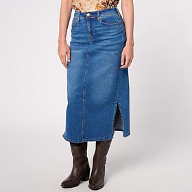 DG2 by Diane Gilman New Classic Stretch Denim Midi Skirt w/Side Slits