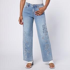 DG2 by Diane Gilman New Classic Stretch Denim Patch Wide-Leg Jean