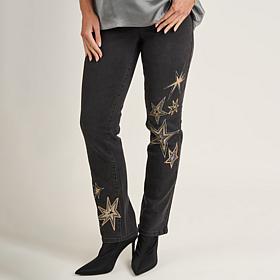 DG2 by Diane Gilman New Classic Stretch Denim Straight-Leg Embroide...