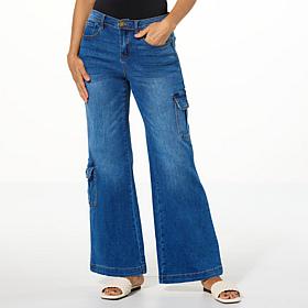 DG2 by Diane Gilman New Classic Stretch Denim Wide-Leg Cargo Jean