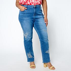 DG2 by Diane Gilman New Classic Stretch Embroidered Straight Leg Jean