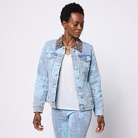DG2 by Diane Gilman New Classic Stretch Graffiti Print Denim Jacket