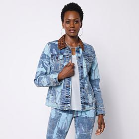 DG2 by Diane Gilman New Classic Stretch Graffiti Print Denim Jacket