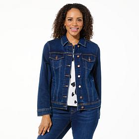 DG2 by Diane Gilman New Classic Stretch Heart-Embellished Denim Jacket