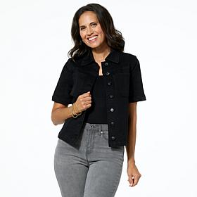 DG2 by Diane Gilman New Classic Stretch Short-Sleeve Denim Jacket