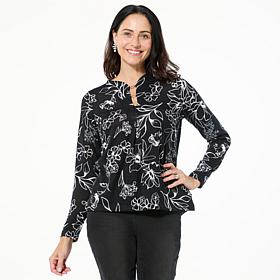 DG2 by Diane Gilman Notch-Front Charm Detail Long-Sleeve Top 