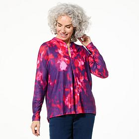DG2 by Diane Gilman Notch-Front Charm Detail Long-Sleeve Top 