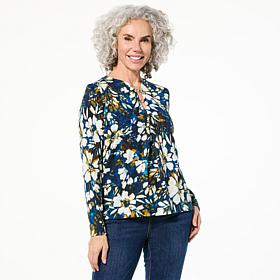 DG2 by Diane Gilman Notch-Front Charm Detail Long-Sleeve Top 